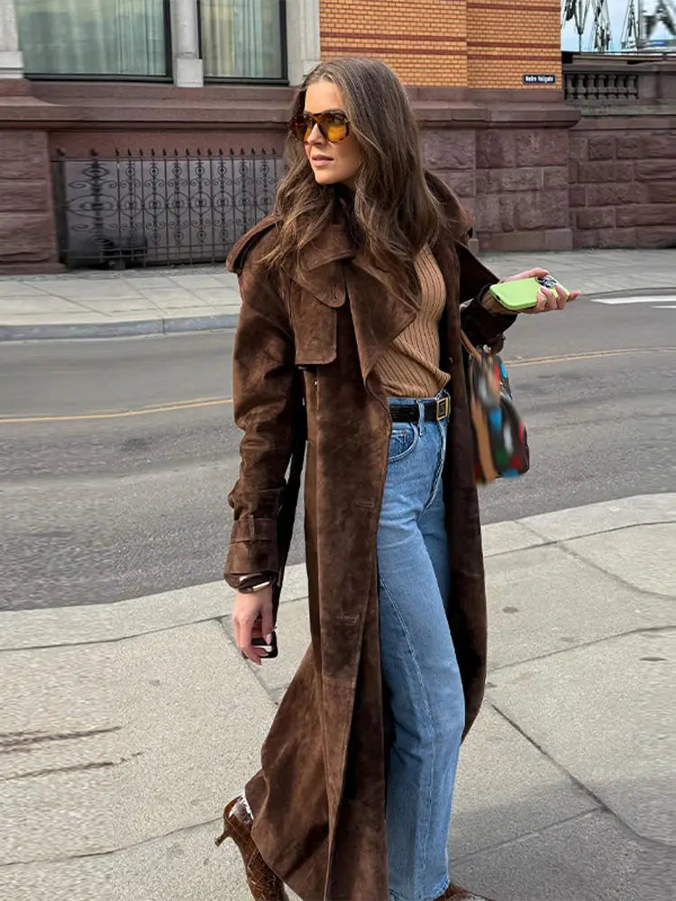 Dame Ruskindsjakke – Lang, Varm & Stilfuld