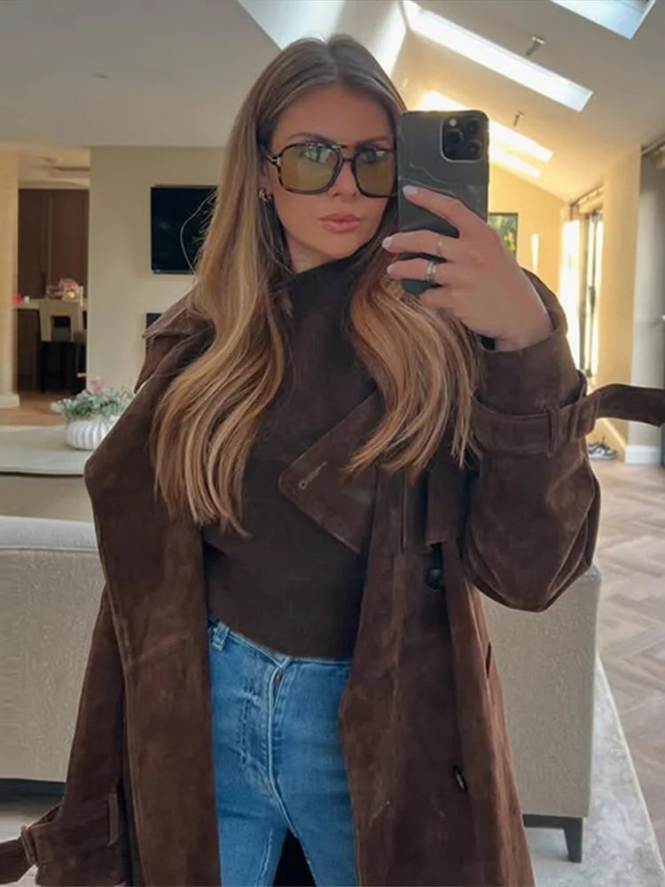 Dame Ruskindsjakke – Lang, Varm & Stilfuld